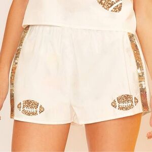 Main Strip Cream and Gold Sequin Athletic Shorts